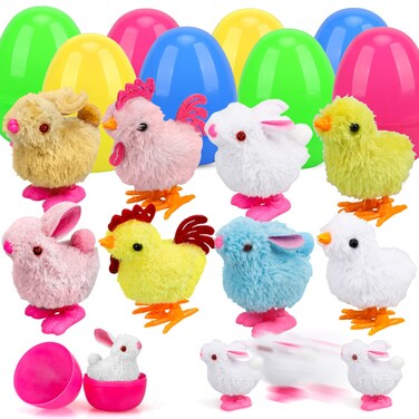 TOY Life Easter Eggs Fillers Filled with Toys Inside, Wind Up Chicks and Plush Bunnies, Easter Basket Stuffers for Kids, Toddlers, Prefilled Easter Eggs Wind Up Toys