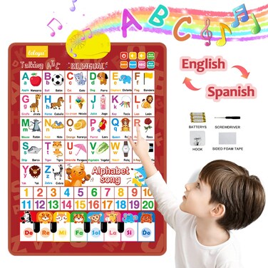 Ploura Bilingual Learning Toys for Toddlers 3+ / Spanish Learning Toys for Toddlers 3+ / Talking Alphabet Poster with Piano &amp; Songs