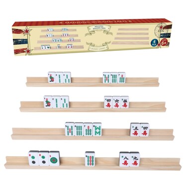 GOTHINK Wooden Mahjong Tiles Trays/Racks/Holders Set of 4, Upgrade Your Mahjong Game, Racks for Mahjong, Mexican Train, Dominoes, and More (Racks Only)