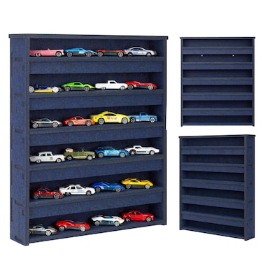 KISLANE Assemblable Kids Display Case Compatible with Toy Cars, Display Case Fit for Toy Cars Case &amp; Matchbox Cars, Wall-Mounted Storage Organizer Case (Black)