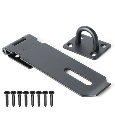 Alise Hasp Lock,Door Hinge Lock Padlock,Black Clasp Latch Hinges Lock for Doors,5 Inch SUS 304 Stainless Steel Chest Latches MS9B-5C