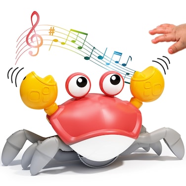 Deejoy Red Crawling Crab Toys with Light Up, Interactive Musical Toy with Automatically Avoid Obstacles, USB Rechargeable, Fun Moving Toy for Babies, Toddlers and Kids&hellip;