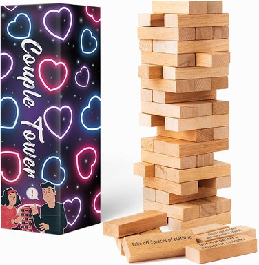 2024 Fun Valentine's Day Gift - 54 Fun Stacking Blocks for Couples, Romantic Couples' Game: Talking, Flirting, Challenge for Date Night Anniversary