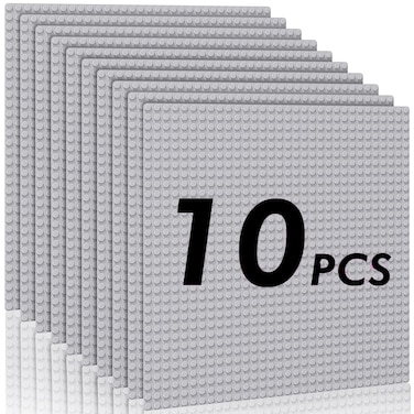 Pokiiulk Classic Baseplates Building Plates-Pack of 10 Large 10" x 10" Building Bricks Compatible with All Major Brands,Perfect STEM Gift for Builders Age 3+,Grey