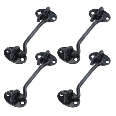 Antrader Barn Door Lock, Solid Stainless Steel Hook and Eye Latch for Cabin Door Gate Closet Door Window with Mounting Screws, 4-Inch Black, Pack of 4