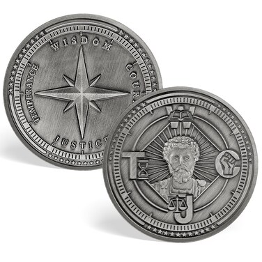 Cardinal Virtues Coin Four Virtues Stoic Coin Stoicism Medallion Reminder Token for Daily Stoic Practice EDC Coin