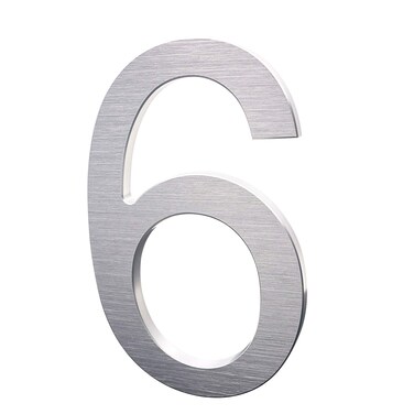 6 Inch Modern House Numbers- Premium Aluminum Floating Home Address Number with Exquisite Drawing Process, Silver, Number 6