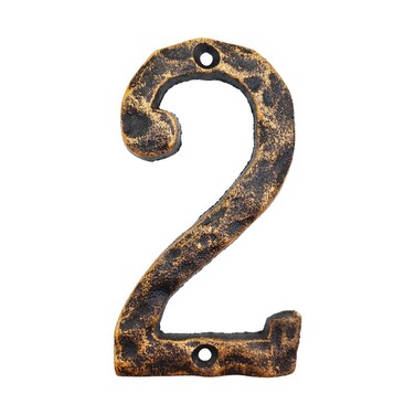 5.5 Inch House Numbers- Rustic Cast Iron Home Address Number- Featuring Unique Hammered Appearance with Uneven Antique Brass Finished,Number 2