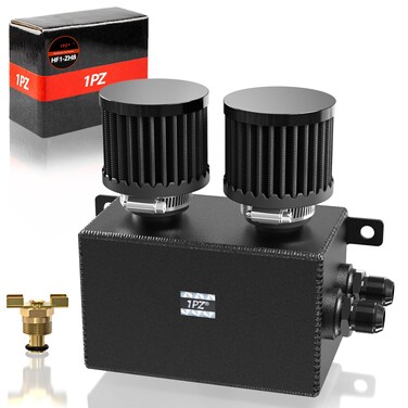 1PZ HF1-ZH8 Universal Aluminum AN10 1.2L Twin Baffle Dual Filter Engine Oil Catch Can Tank With 2 Air Filters Oil Catch Reservoir Tank Can Breather Kit Black