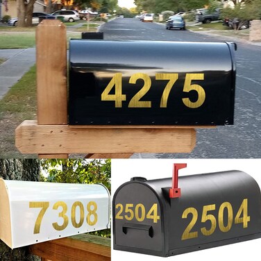 Mailbox Numbers Sticker Decal Die Cut Classic Vinyl Number 3" Self Adhesive 4 Sets Gold for Mailbox, Signs, Window, Door, Cars, Trucks, Home, Business, Address Number, Indoor or Outdoor