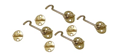 QCAA Forged Brass Cabin Hook Latch &amp; Eye, 3", Vibrated Brass, 4 Pack