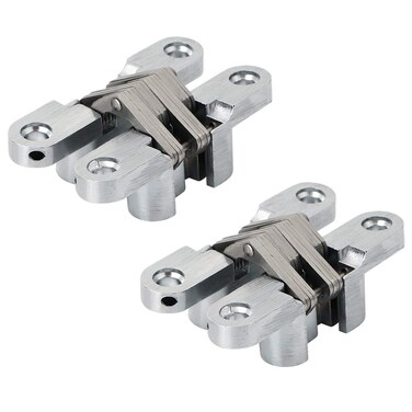 Alise 1 Pair Invisible Concealed Wooden Door Hinge Cross Folding Gate Hinges,Heavy Duty Metal Alloy Silver JL13X60-2P