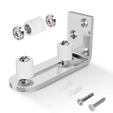 EaseLife Sliding Barn Door Bottom Floor Guide,Ball Bearings Adjustable Stay Roller,Wall Mount System,Flush Flat Bottom Design,2 Assemble Setup Options,Fit All Size Door,Brushed Chrome
