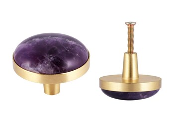 Rockcloud Pack of 2 Natural Crystal Stone Drawer Knobs Pull Handle Cupboard Dresser Door Pull with Screws Home Decorative Furniture Hardware, Amethyst (1.25 inches)