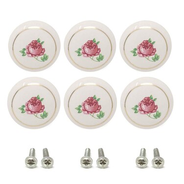 yueton 6Pcs 1-1/2 inch Hand Painted Ceramic Knobs Kitchen Cabinet Retro Vintage Door Drawer Handles Pulls for Dresser Cupboard Wardrobe (Pink Rose)