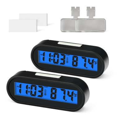 MEANLIN MEASURE 2PCS Car Clocks with Temperature Date, Fahrenheit LED Backlight 2 in 1, Vehicle Adhesive Digital Dashboard Clock, Small Electronic Clock for Car Truck Dashboard &amp; Air Vent