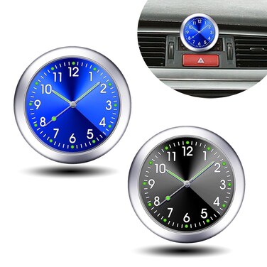 Sephile 2 PCS Car Dashboard Clock, 1.57" x 0.31" High Precision Night Luminous Accurate Reading Time Quartz Clock, Alloy Durable Waterproof Adjustable Mini Clock, Universal for Cars (Black &amp; Blue)