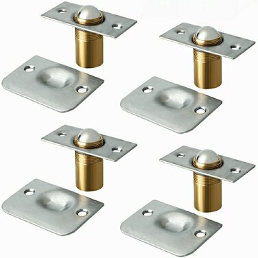 Alise Door Ball Catch,Drive in Ball Catches with Strike Plate for Closet Doors,Adjustable Tension Ball Latch Hardware,Brass and Stainless Steel Brushed,Pack of 4