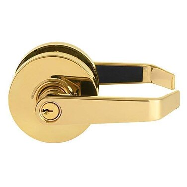 Lawrence Commercial Lever Door Lock - Heavy Duty Locking Commercial Door Handle Keyed Entry, Grade 2 Door Handle with Lock and Key - Polished Brass, Classroom Function