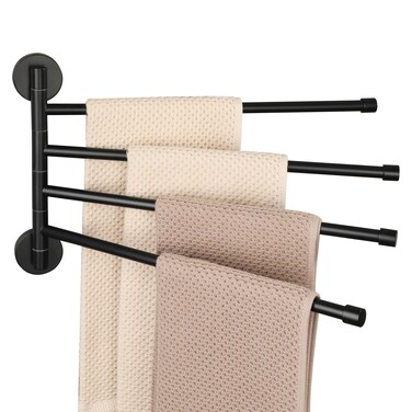 Alise Swivel Towel Rack,Folding 4 Arms Hand Towel Bars Towel Hanger for Bathroom,Wall Mount Drying Racks for Laundry,SUS304 Stainless Steel Swing Out Towel Holder Storage Space Saving,Matte Black
