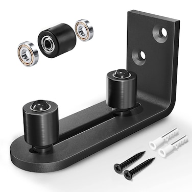 EaseLife Sliding Barn Door Bottom Floor Guide,Ball Bearings Adjustable Stay Roller,Wall Mount System,Flush Flat Bottom Design,2 Assemble Setup Options,Fit All Size Door,Black