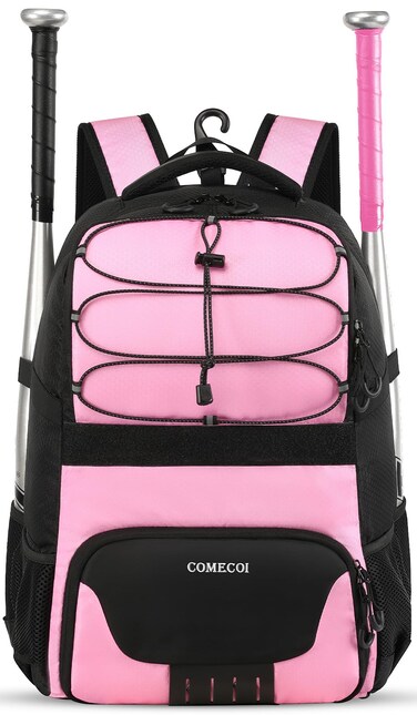 COMECOI Softball Bag, Lightweight Baseball Backpack with Shoes Compartment, Baseball Bat Bags with Fence Hook for TBall Bat &amp; Equipment, for Batting Mitten, Helmet, for Girls, Boys, Youth, Adults