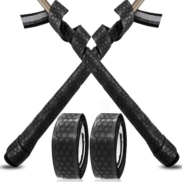 Bat Grip Tape Baseball Softball 2/4 Pack 40 inch 1.75mm Precut and Full Adhesive Back Pro Feel Soft Comfortable Tapes for Old Bats Handles (2 Pcs-Black Hexagon)