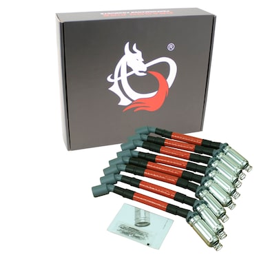 DRAGON FIRE PERFORMANCE Sport Series Direct Fit Fiberglass Sleeved 15mm Low Ohm Spark Plug Wire Set Compatible With 1999-2019 Buick Chevy GMC Cadillac Pontiac Hummer LS V8 Oem Fit PWJ256-HT