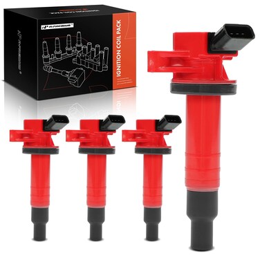A-Premium (Red) Engine Ignition Coil Pack Compatible with Toyota Corolla 1999-2008, Matrix 2003-2008, Celica 2000-2005, MR2 Spyder 2000-2005 &amp; Chevrolet Prizm 1999-2002 &amp; Pontiac Vibe, 4-PC Set