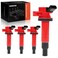 A-Premium (Red) Engine Ignition Coil Pack Compatible with Toyota Corolla 1999-2008, Matrix 2003-2008, Celica 2000-2005, MR2 Spyder 2000-2005 &amp; Chevrolet Prizm 1999-2002 &amp; Pontiac Vibe, 4-PC Set