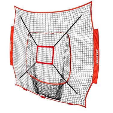 BaseGoal Baseball &amp; Softball Replacement Net 7ft x 7ft (NET ONLY),Heavy Duty Knotless for Baseball Pitching Hitting and Throwing Practice (Red+Strike Zone)