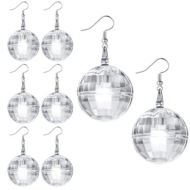 Henoyso 4 Pairs Light up Disco Ball Earrings LED Light Earrings 60s 70s Earrings for Women Girls Bachelorette Party Dance Party Christmas Costume Accessories (Silver)