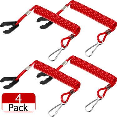 4 Pieces Universal Outboard Kill Switch Keys with Safety Stop Switch Lanyard Suit for Most Board Engine（Red）