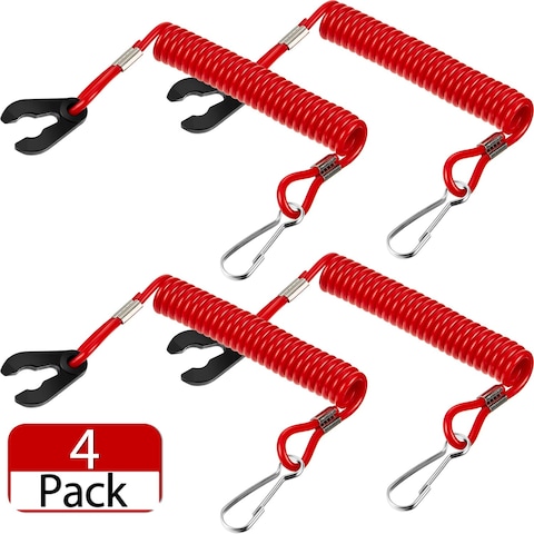 4 Pieces Universal Outboard Kill Switch Keys with Safety Stop Switch Lanyard Suit for Most Board Engine（Red）