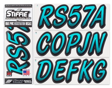 STIFFIE Whipline Candy Blue/Black 3" Super Sticky Boat &amp; PWC Registration Decals &bull; Numbers Letters Stickers