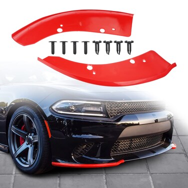 JDMON Front Bumper Lip Splitter Protector Compatible with Dodge Charger SRT Hellcat/SRT 392 / Scat Pack/RT Scat Pack/GT/RT 2015-2021, GT RT Accessories, Red, 2pcs