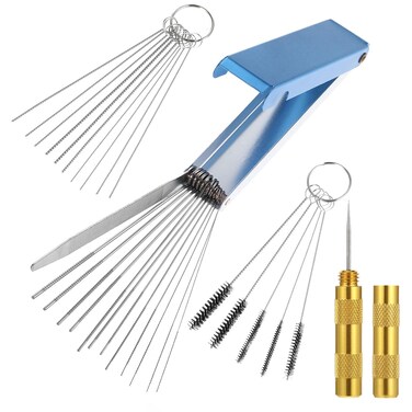 Teaaha Carb &amp; Carburetor Cleaning Kit, Premium Carburetors Carbon Dirt Jet Remove Cleaner Include Stainless Steel 13 Throttle Body Cleaner Wires Set+10 Cleaning Needles+5 Nylon Brushes+1 Sharp Pick