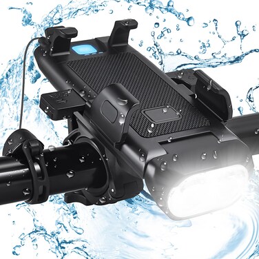 HITASTAR USB Rechargeable Bike Phone Mount LED Bike Headlight with Power Bank 3 Modes Easy to Install Rainproof Cycling Front Lamp Fits All Bicycles Power Bank and Phone Holder