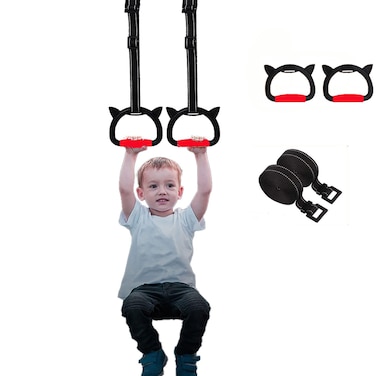 FREHOMEE Professional Gymnastic Rings,Both for Adults and Kids,Support 440lb,Home Fitness Equipment,Indoor and Outdoor Pull-up Bar for Stretching and Height Increase (Red-1.5m)