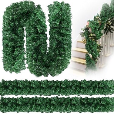 Retrowavy 3 Pcs 9 ft Christmas Garland Bulk Artificial Garland Greenery Xmas with 280 Branches Green Thick Holiday Pine Garland for Stair Staircase Tree Fireplace Mantel Indoor Outdoor Decorations