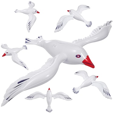 Toyvian Large Inflatable Seagulls 6pcs Jumbo Toy Blow Up Sea Birds Balloons Seagull Ornaments Wedding Beach Pool Party Supplies
