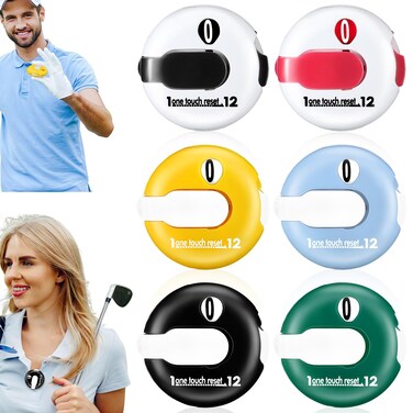 Frienda 6 Pieces Golf Score Counter Mini Golf Stroke Counter Simple Attachment Scorekeeper Up to 12 Shots Score with One Touch Reset Clip, 6 Pieces (Multicolor)