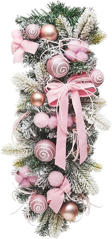 Christmas Swag with Lights Christmas Teardrop Xmas Wreath Garland Xmas Teardrop Swag Christmas Door Swag Xmas Hanging Garland Front Door Swags for Xmas Front Door Decor - Pink