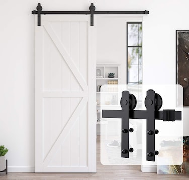 HomLxaLx 6ft Heavy Duty Sturdy Sliding Barn Door Hardware Kit, Single Door-Smoothly and Quietly, Easy to Install and Reusable - Fit 1 3/8-1 3/4" Thickness &amp; 36" Wide Door Panel, Black(I Shape Hanger)