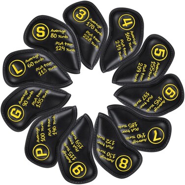 Golf Iron Covers Set 11pcs Black PU Leather, Durable Golf Iron Head Covers for Ping Titleist Callaway Taylormade Cobra Clevleand(3-9 P G S L)