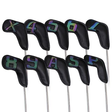 Scott Edward Golf Club Head Covers for Iron, 10 Pcs Leather Waterproof Material, Gradient Numbers Perfect for Most Clubs 4-9/A/P/S/X (Black Gradient Number Iron)