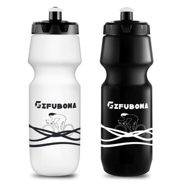 GIFUBOWA Bike Sports Water Bottle 24oz Bicycle Mtb Road Mountain Bottle BPA Free for Cycling/Outdoors/Sports/Running, 750ml, 2 pack White and Black