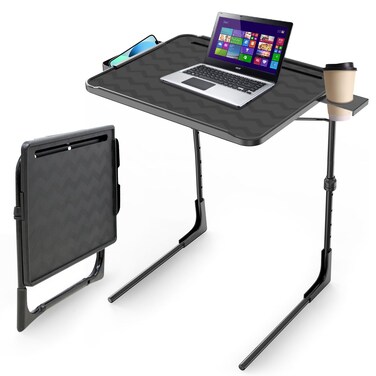 TV Tray Table - TV Dinner Table, Folding Table, w/6 Height &amp; 3 Tilt Angle, Comfortable TV Dinner Tray for Eating, Laptop Table with Cup Holder, Adjustable TV Table for Working on Couch, Laptop, Bed