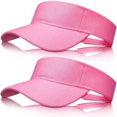 Yahenda 2 Pcs Pink Long Brim Sun Visors for Women Adjustable Sports Sweatband Athletic Visor Hat for Tennis Outdoor Sports Golf