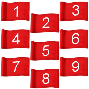 Riakrum 9 Pcs Golf Flags for Yard 8.9 x 5.7 Inch Mini Golf Flags Golf Pin Flags with Tube Inserted 1-9 Nylon Putting Green Flags Numbered Golf Flag for Yard Indoor Outdoor Backyard Garden Practice
